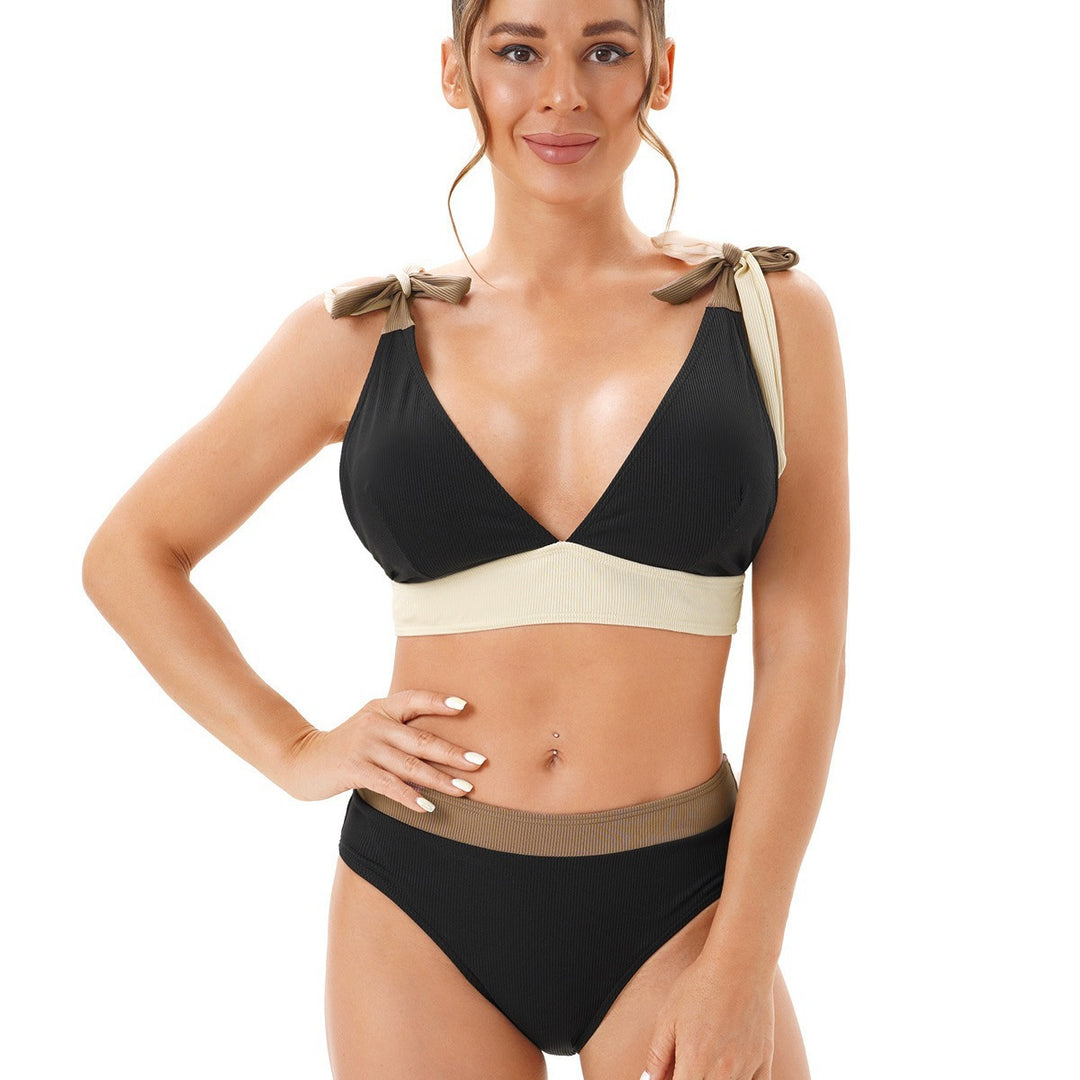 Damen Bikini-Set mit tiefem V-Ausschnitt und verstellbaren Trägerschleifen Drune