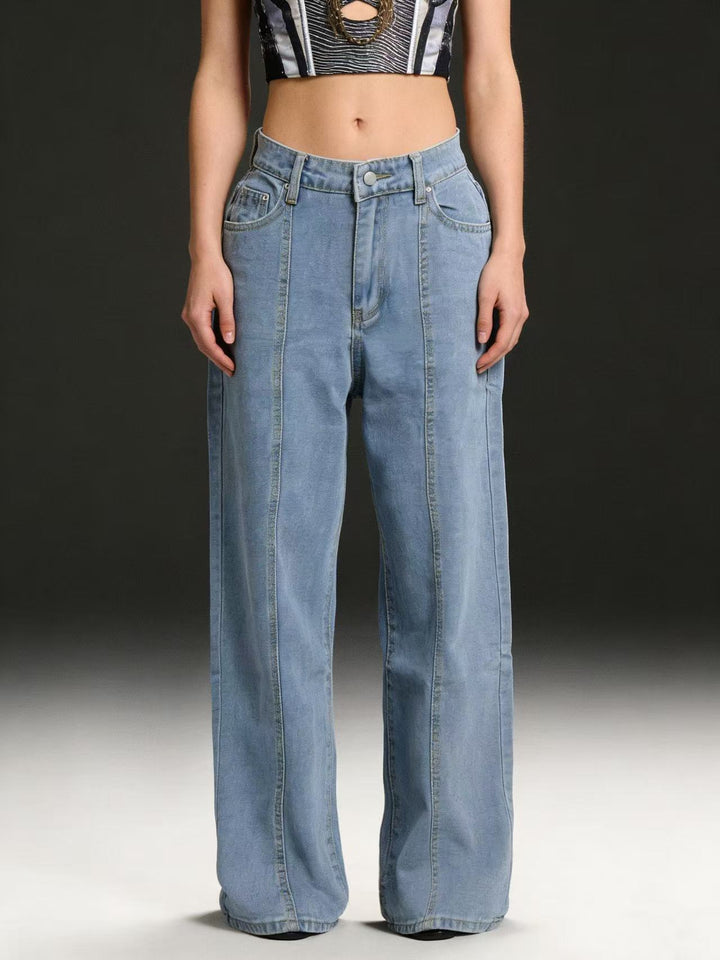 Damen Hoch taillierte weite Jeans mit raffinierten Nahtdetails Drune