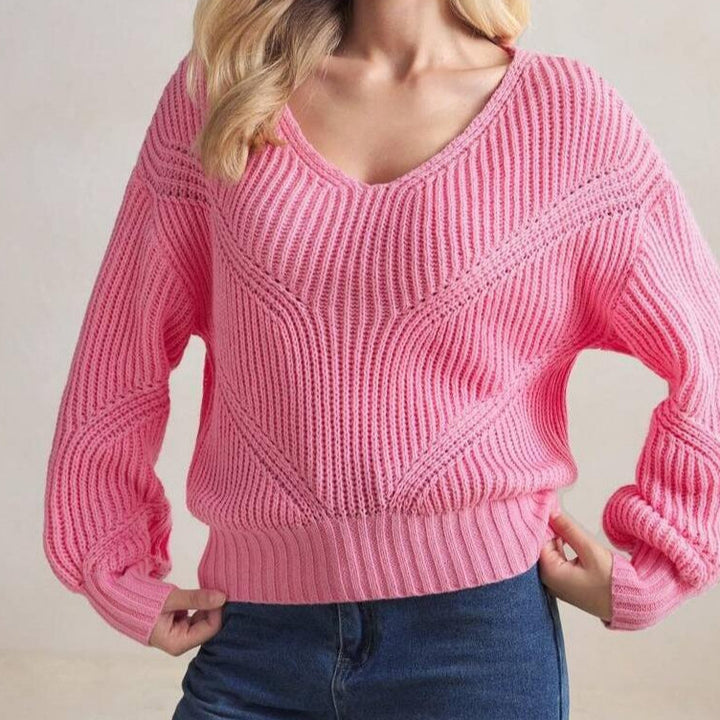 Damen Strickpullover mit V-Ausschnitt und strukturiertem Design Drune