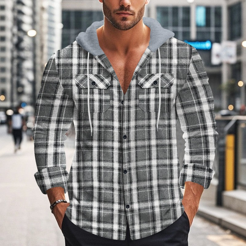 Herren Hemd mit Kapuze aus kariertem Stoff und modischen Details Drune