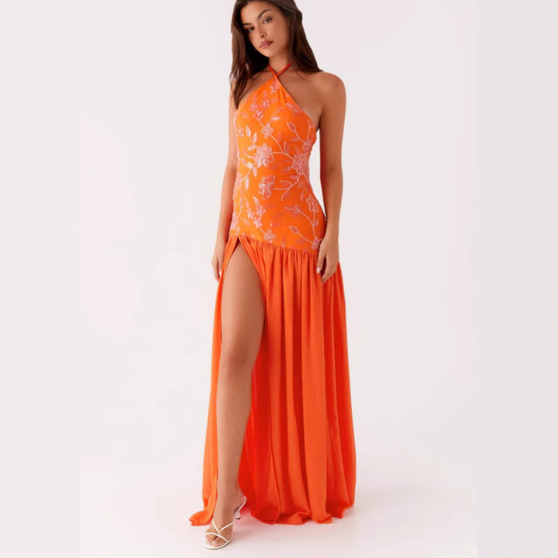 Damen Elegantes Maxikleid mit floralem Print und schwingendem Rock Drune