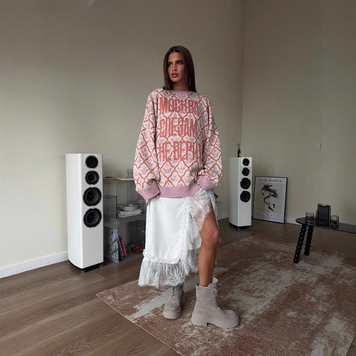 Damen lässiger Strickpullover mit modernem Muster Drune