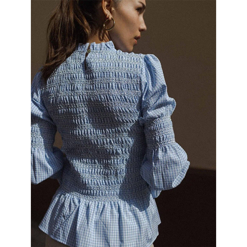 Damen elegante Bluse mit Rüschendetails und Smock-Effekt Drune