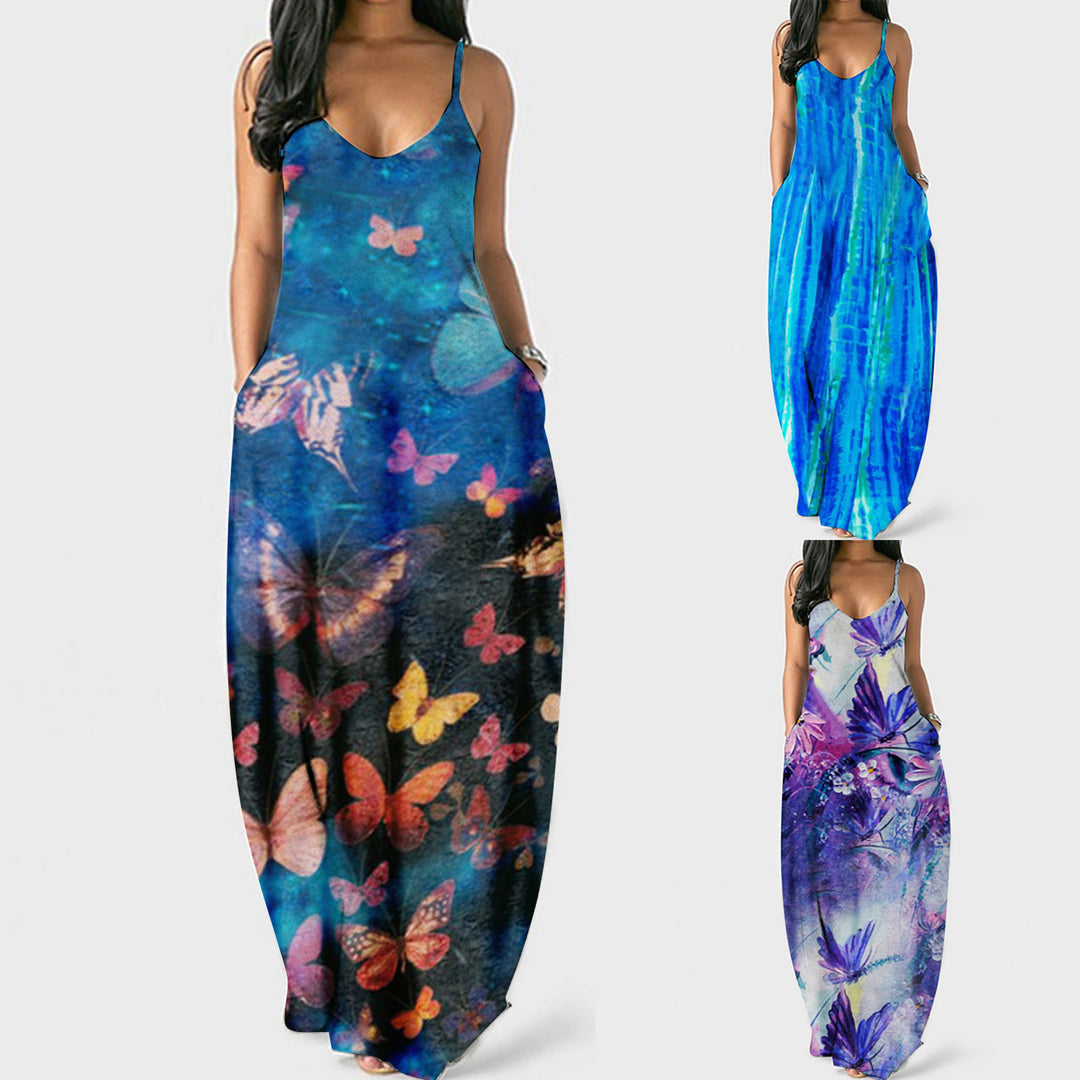 Damen Maxikleid mit angesagtem Tie-Dye Muster und tiefem V-Ausschnitt Drune