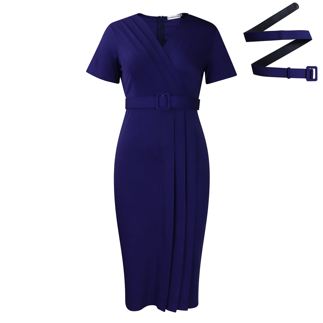 Damen Wickelkleid mit eleganter Drapierung und formendem Taillengürtel Drune