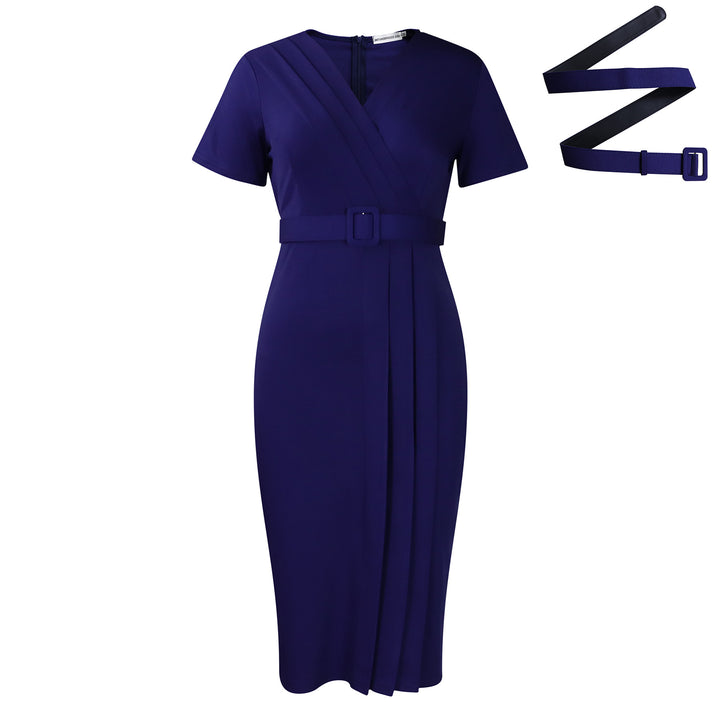Damen Wickelkleid mit eleganter Drapierung und formendem Taillengürtel Drune