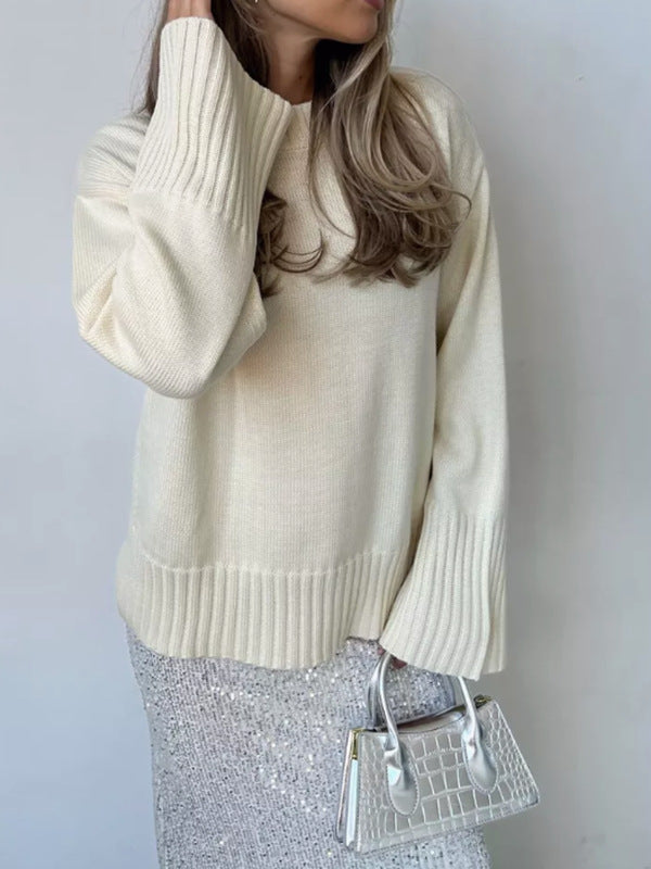 Damen eleganter Pullover mit weitem Schnitt und strukturierten Ärmeln Drune