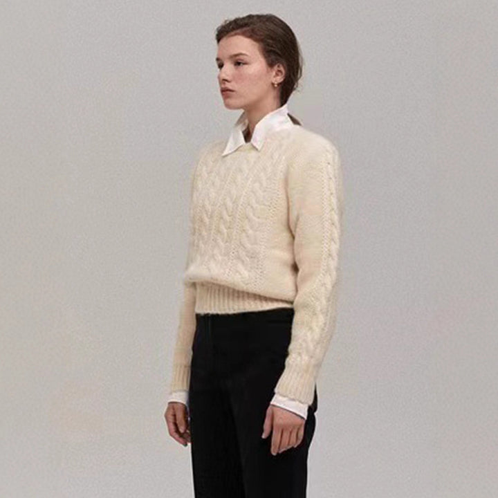 Damen kuscheliger Strickpullover mit Zopfmuster Drune