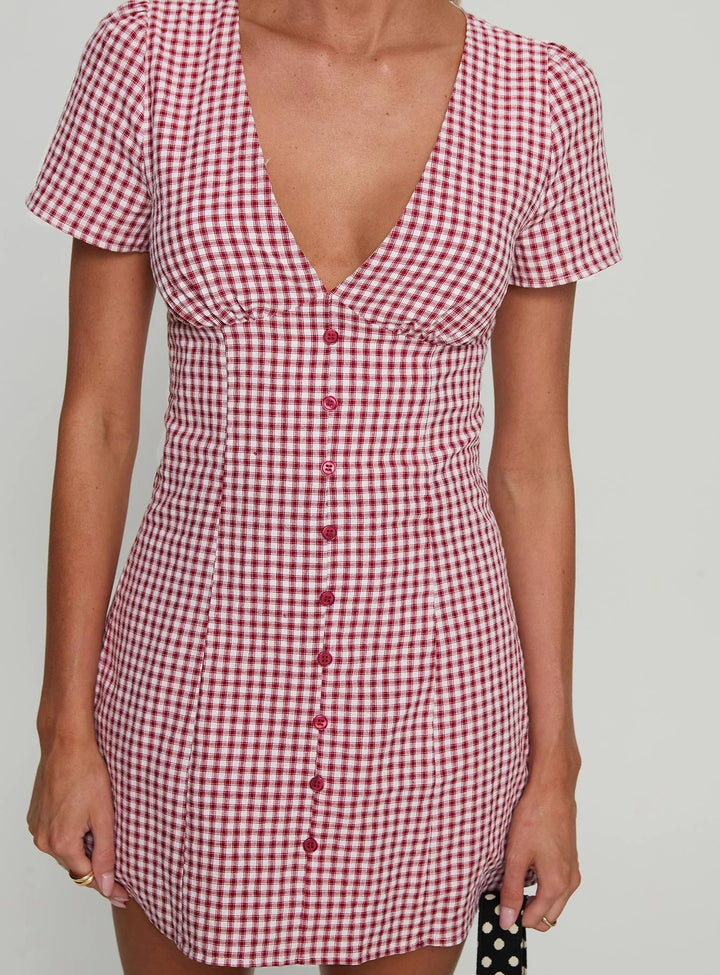 Damen Kurzärmeliges Kleid mit V-Ausschnitt und Knopfleiste Drune