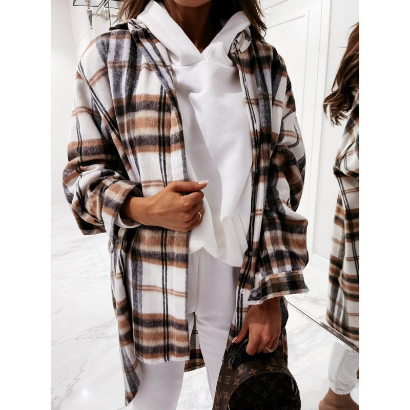 Damen Oversized Karo-Jacke mit weichem Fleece-Feeling und lässiger Passform Drune