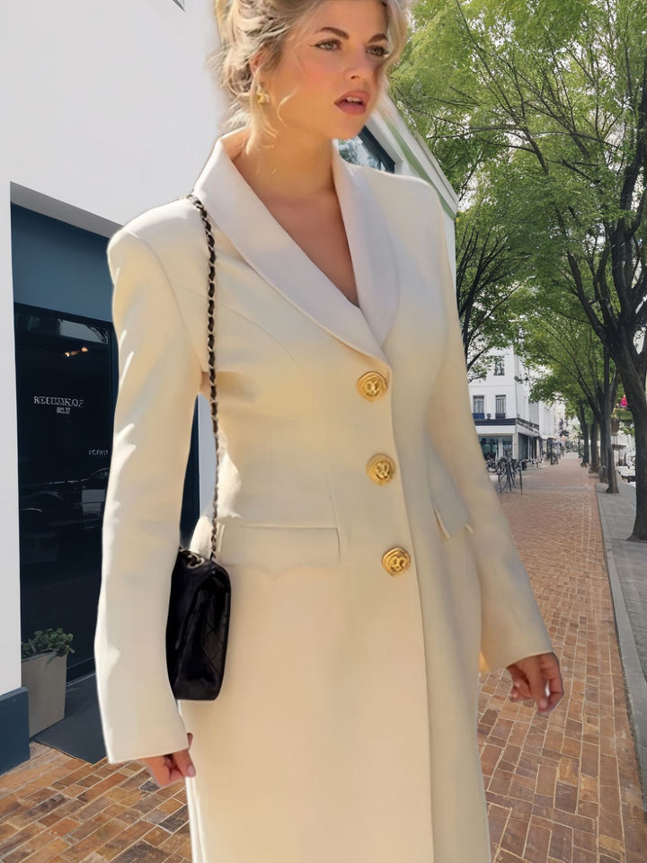 Damen Eleganter Langmantel mit goldenen Knöpfen und klassischem Schnitt Drune