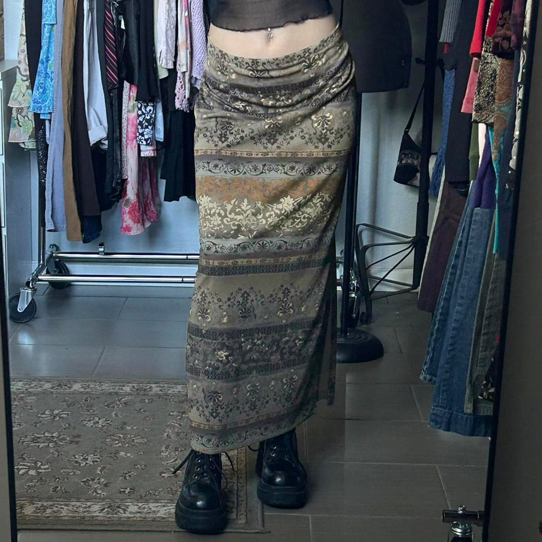 Damen Maxi-Rock mit floralen Mustern und eleganter Spitzenbordüre Drune