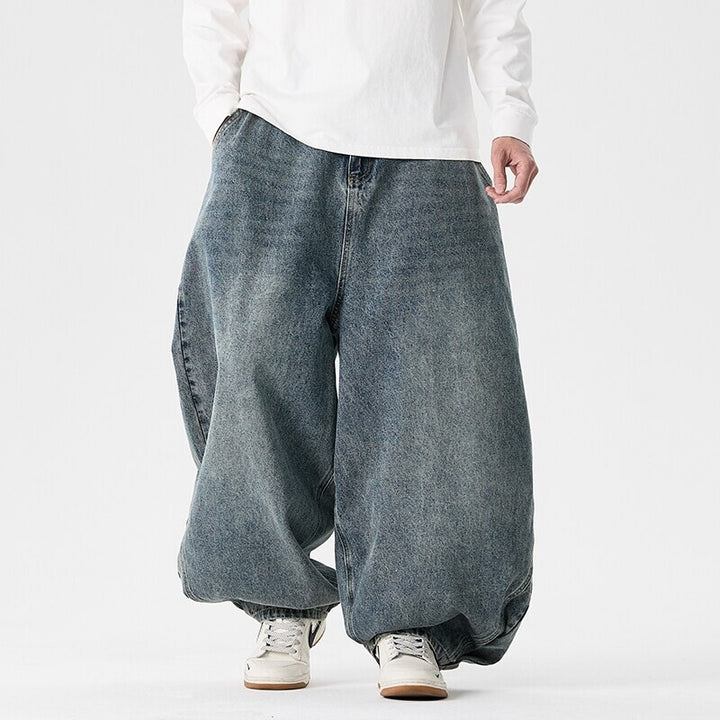 Herren nan extremweit geschnittene Baggy-Jeans mit tiefem Schritt und ballonförmigem Saum Drune