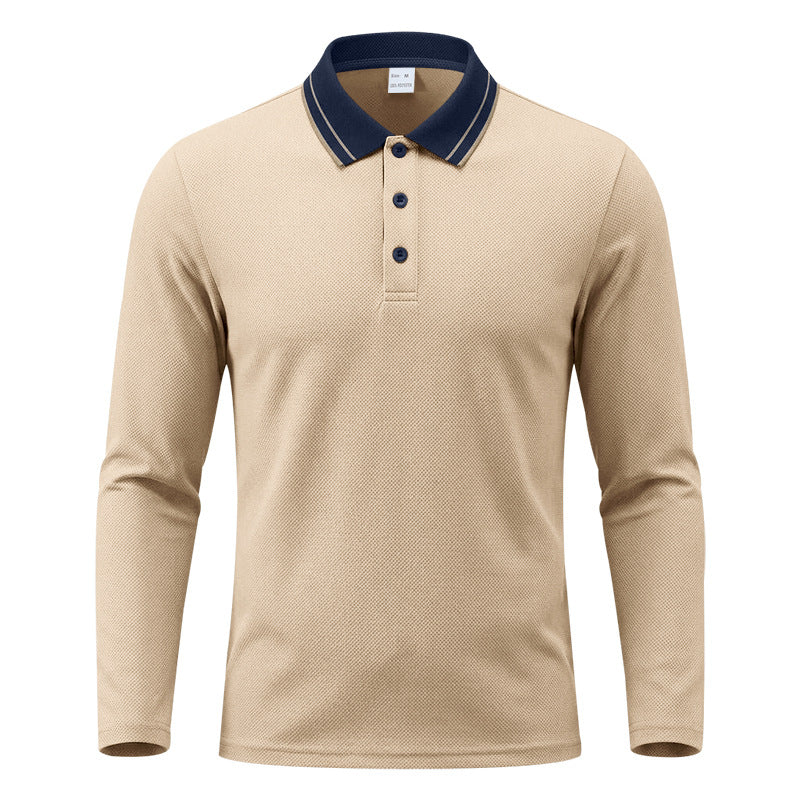Herren nan langärmeliges Piqué-Poloshirt mit kontrastkragen und dreifach geknöpfter Leiste Drune