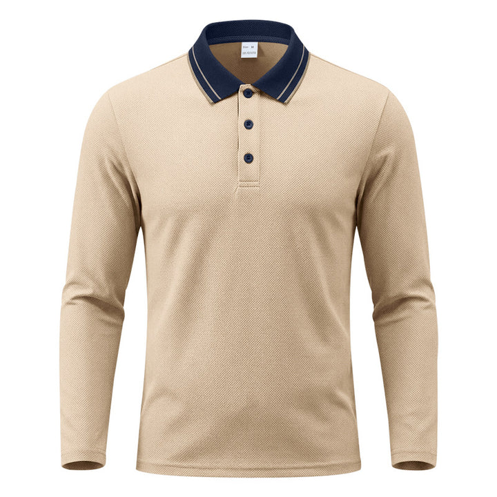 Herren nan langärmeliges Piqué-Poloshirt mit kontrastkragen und dreifach geknöpfter Leiste Drune