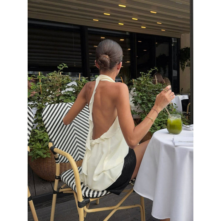 Damen Elegantes Spitzen-Haltertop mit Rüschendetails Drune