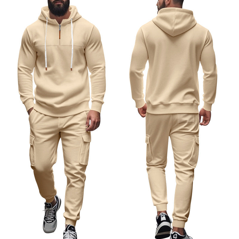 Herren nan Cargo-Jogginganzug mit Halbzip-Kapuzenpullover und tapered Cargohose Drune