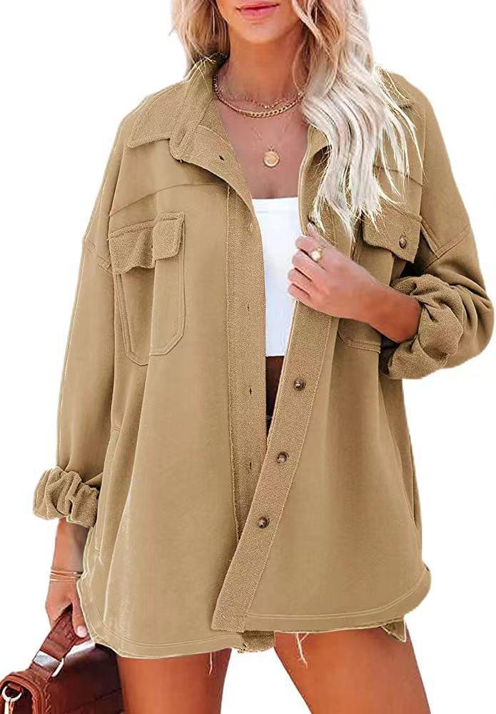 Damen lässige Oversized-Hemdjacke mit praktischen Taschen und modernem Schnitt Drune