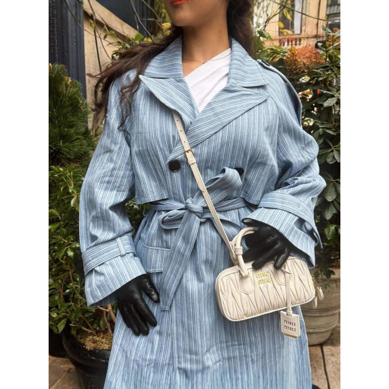Damen Trenchcoat mit gestreiftem Design und Bindegürtel Drune