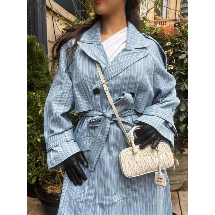 Damen Trenchcoat mit gestreiftem Design und Bindegürtel Drune