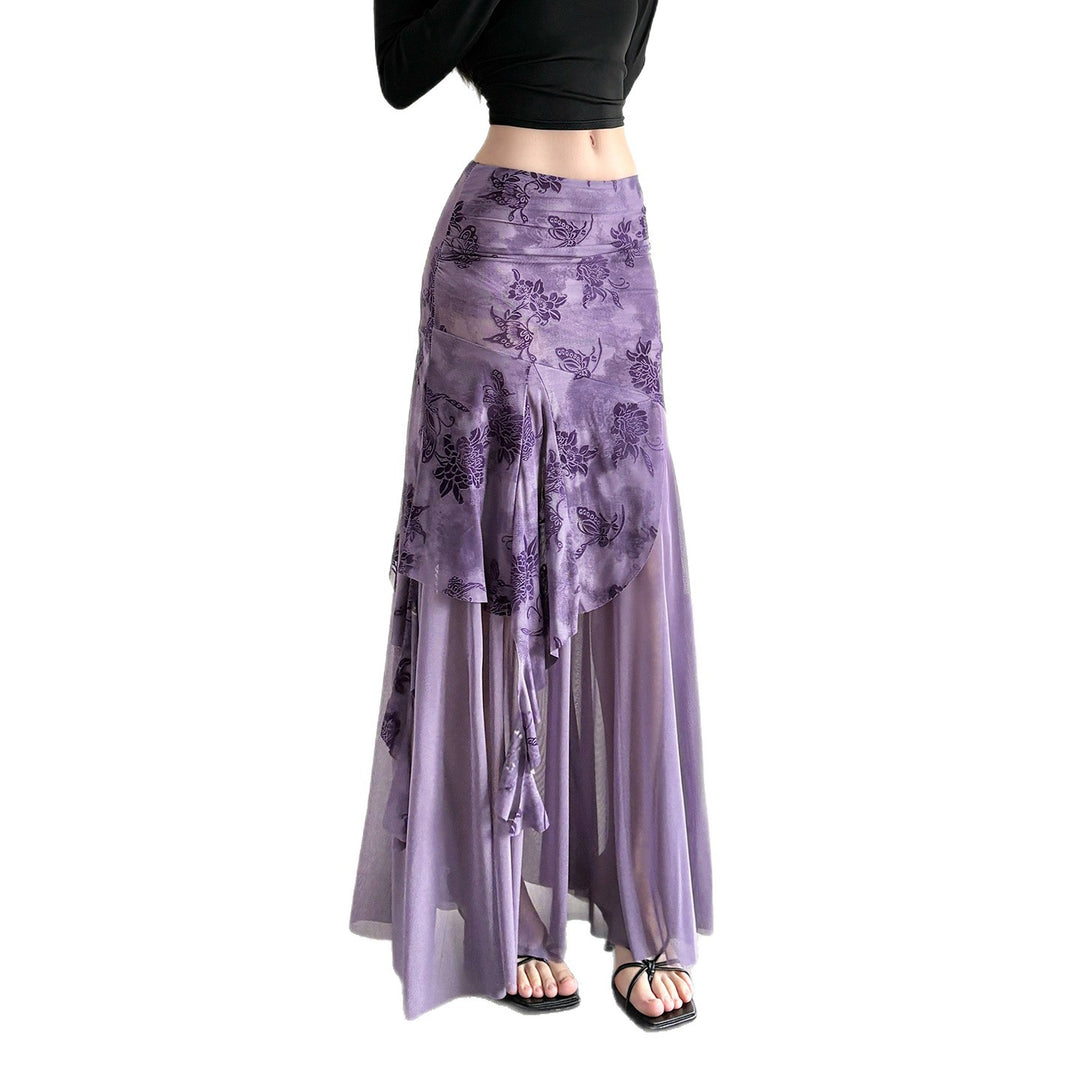 Damen Maxi-Rock mit floralem Design und asymmetrischem Schnitt Drune