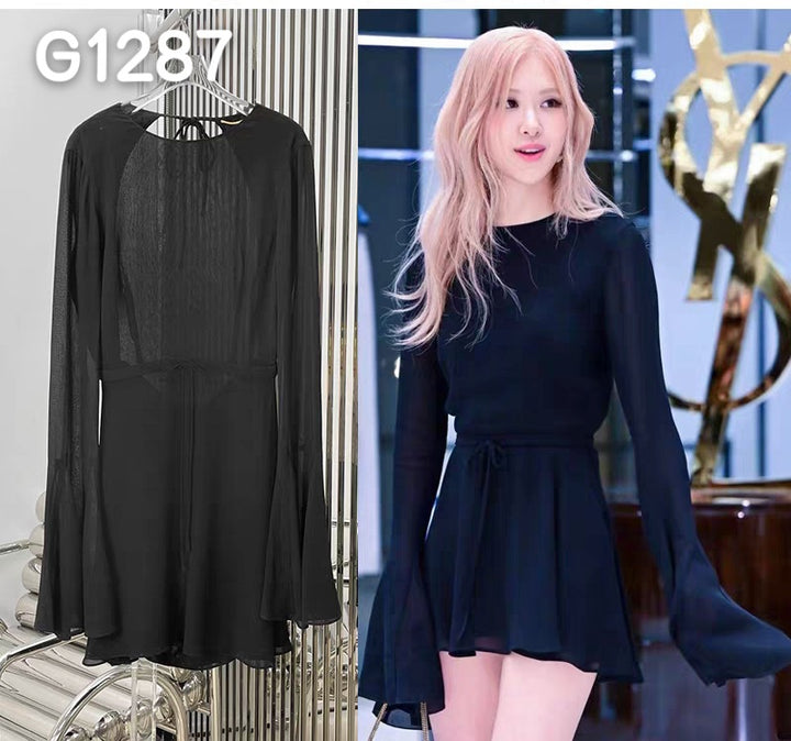 Damen Elegante Corsage-Bluse mit transparenten Ärmeln Drune