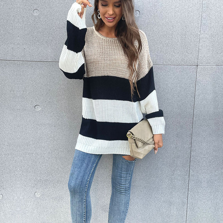 Damen modischer Oversized-Pullover mit gestreiftem Design und weitem Schnitt Drune
