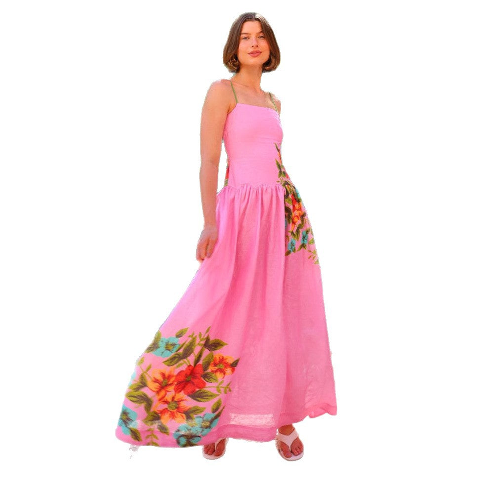 Damen Maxikleid mit floralem Drapierungsdesign und ankle bared Trägern Drune