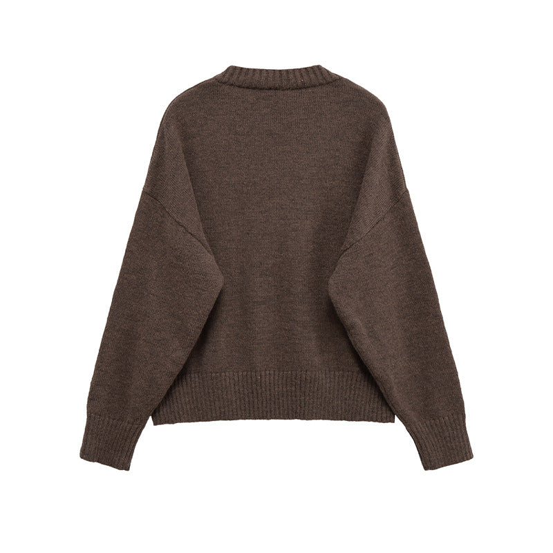 Damen gemütlicher Strickpullover mit V-Ausschnitt und großzügigem Schnitt Drune