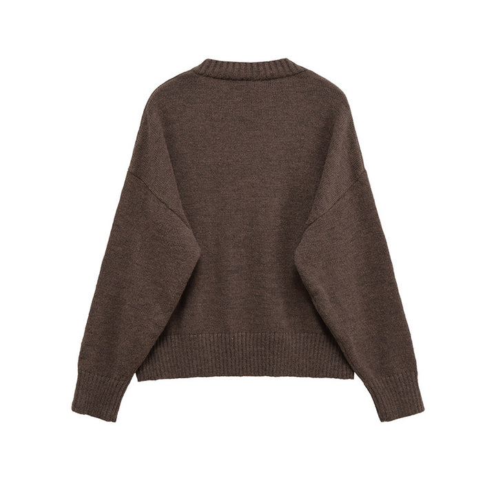 Damen gemütlicher Strickpullover mit V-Ausschnitt und großzügigem Schnitt Drune