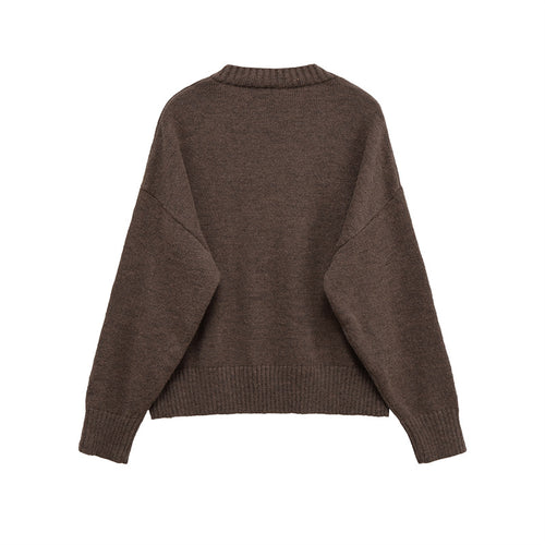 Damen gemütlicher Strickpullover mit V-Ausschnitt und großzügigem Schnitt Drune
