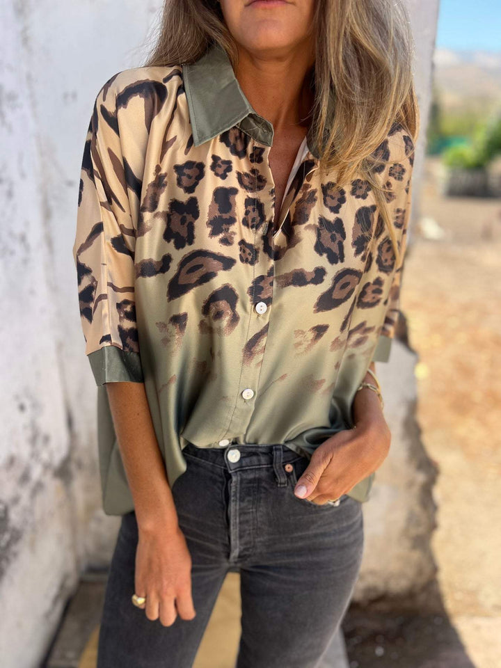 Damen elegante Seidenbluse mit zeitgemäßem Leo-Muster Drune