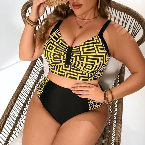 Damen Zweiteiliges Bikini-Set mit modernem geometrischem Design Drune