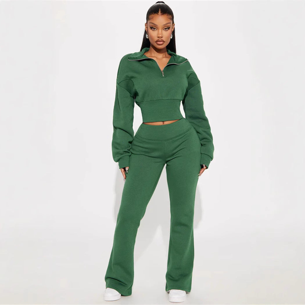 Damen Sportlicher Fleece-Loungewear-Anzug mit Reißverschluss Drune