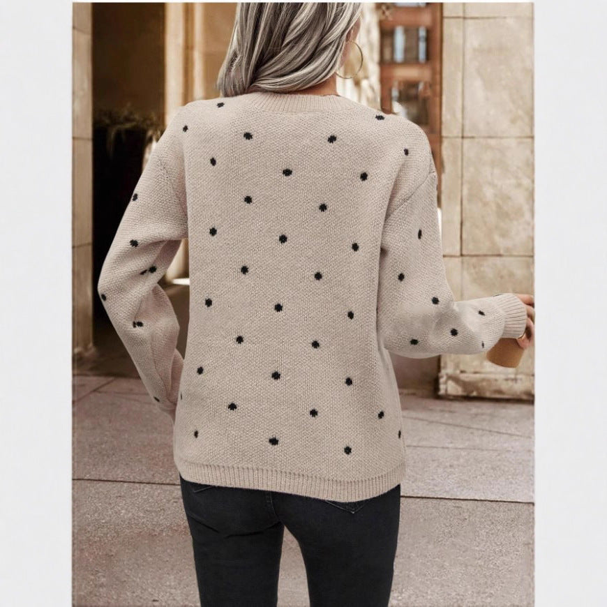 Damen Gemusterter Strickpullover mit Rundhalsausschnitt und lässiger Passform Drune