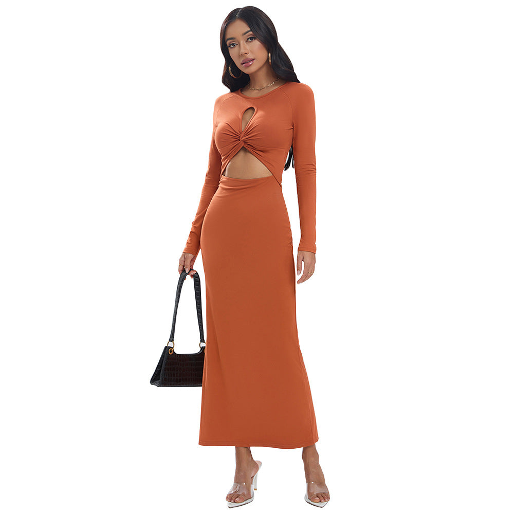 Damen Wickelkleid mit dekorativem Cut-Out und langer Arm Drune