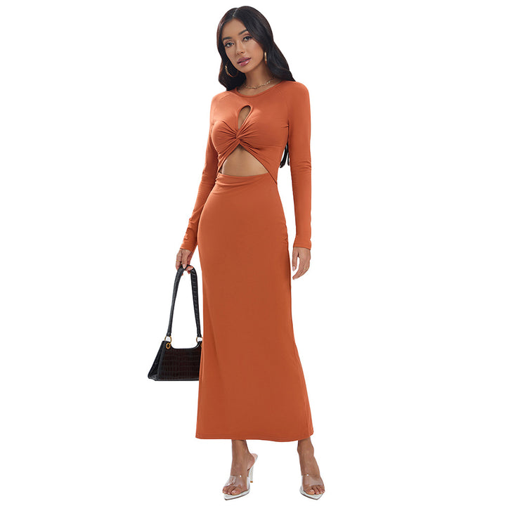 Damen Wickelkleid mit dekorativem Cut-Out und langer Arm Drune