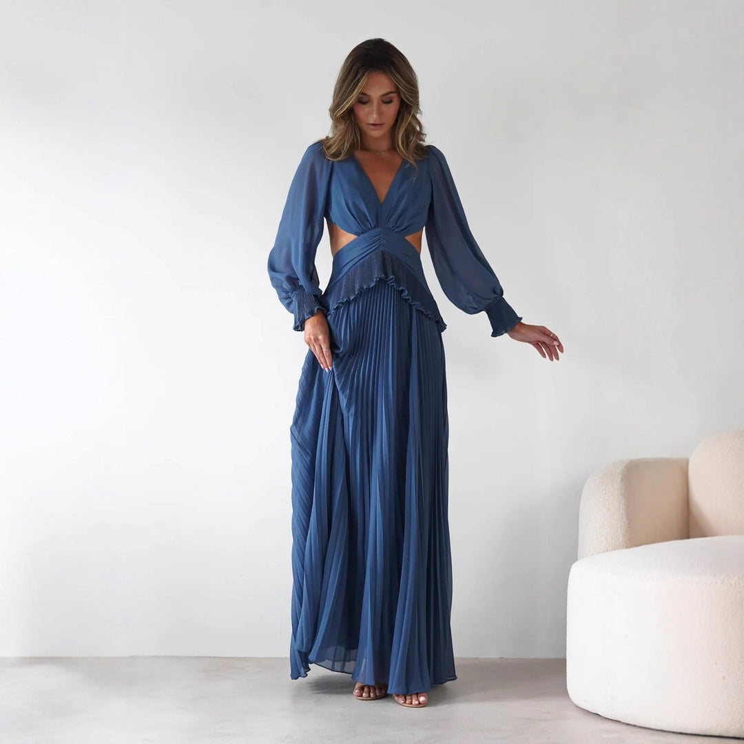 Damen Maxi-Kleid mit weitem Schnitt und Rüschendetails Drune
