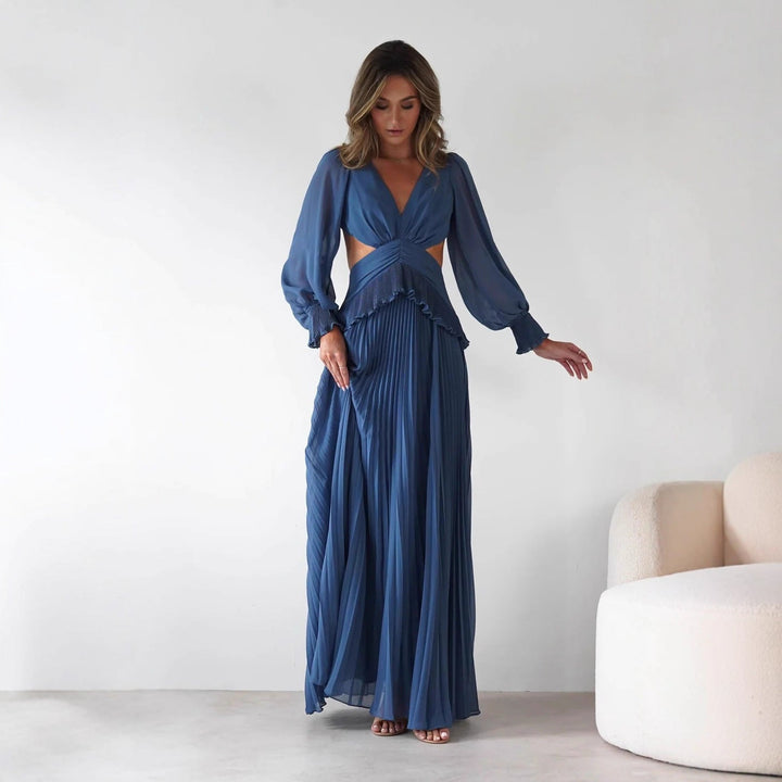 Damen Maxi-Kleid mit weitem Schnitt und Rüschendetails Drune