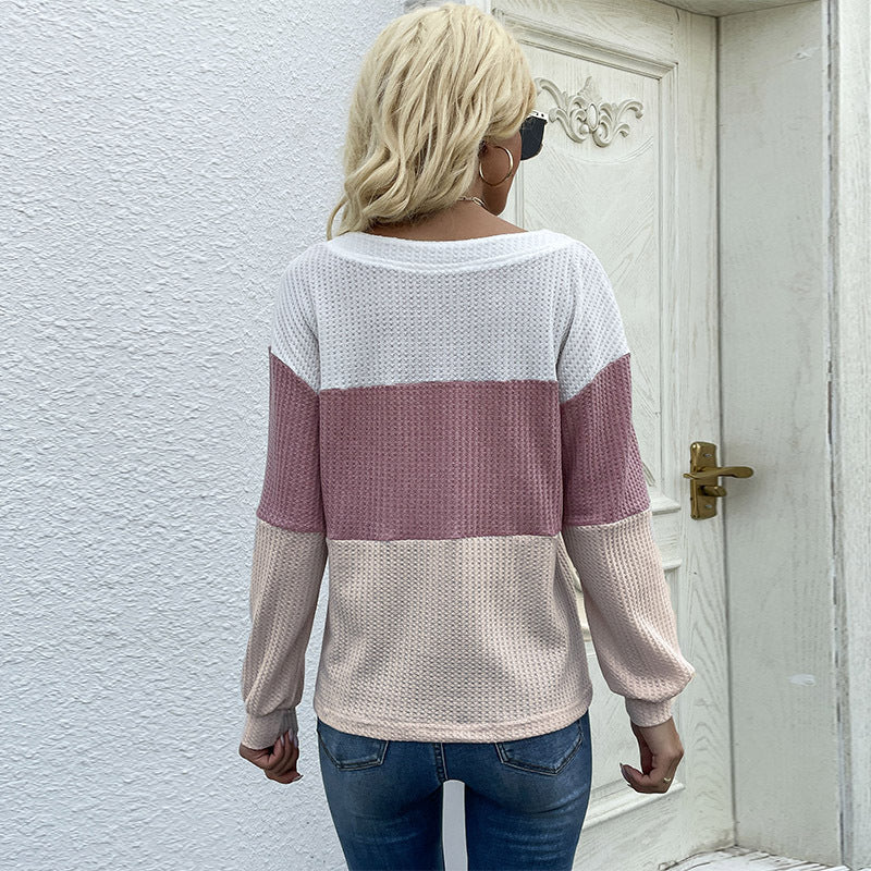 Damen lässiger V-Ausschnitt Pullover mit Modischem Strukturmuster und Knopfdetails Drune