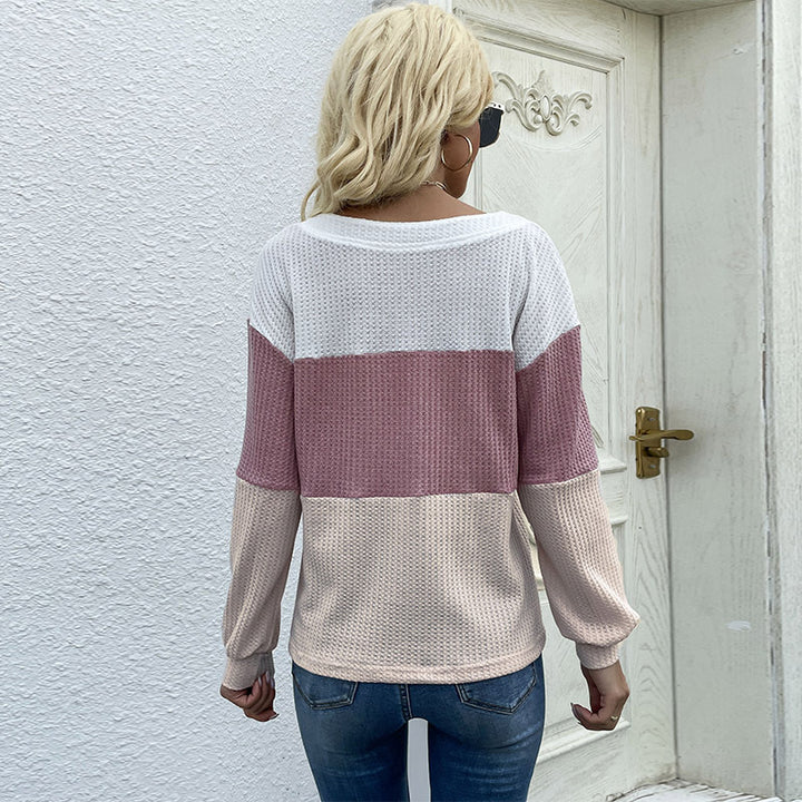 Damen lässiger V-Ausschnitt Pullover mit Modischem Strukturmuster und Knopfdetails Drune