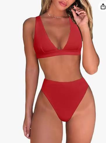 Damen Hochtailliertes Bikini Set mit V-Ausschnitt Drune