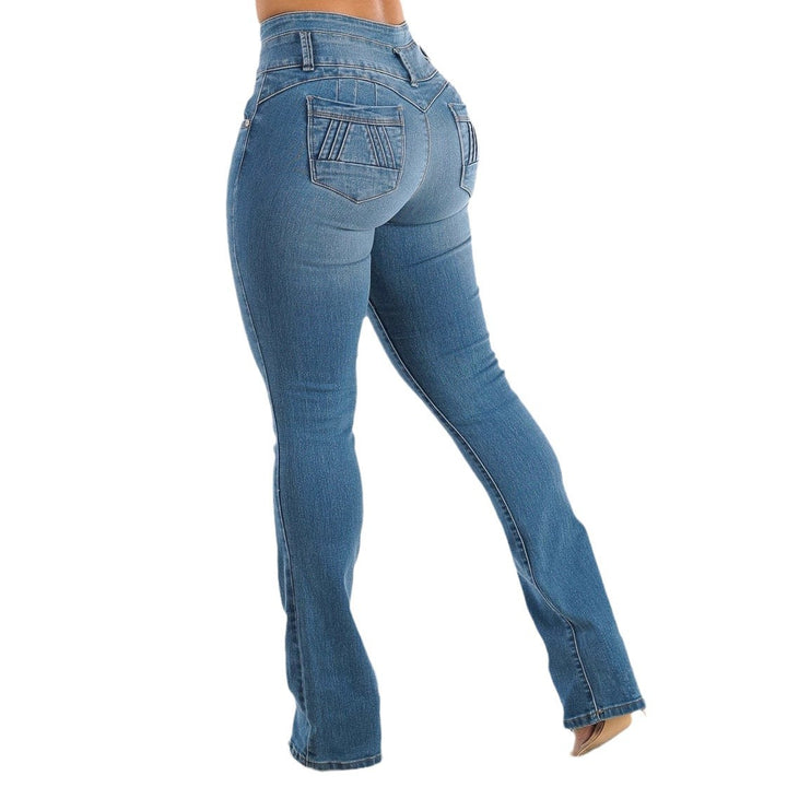 Damen Hochtaillierte Skinny Jeans mit dekorativen Knopfdetails und elastischem Bund Drune