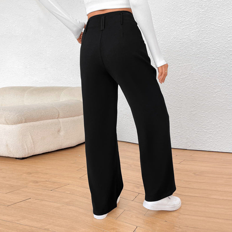 Damen weite Anzughose mit eleganter Faltenlegung und hohen Taschen Drune