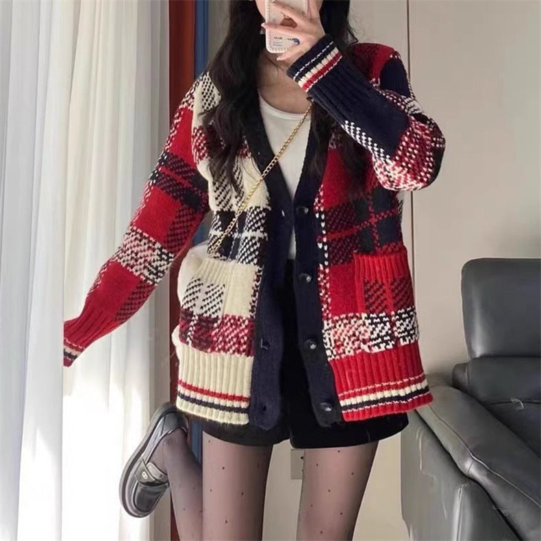 Damen gestreifter Strickcardigan Drune