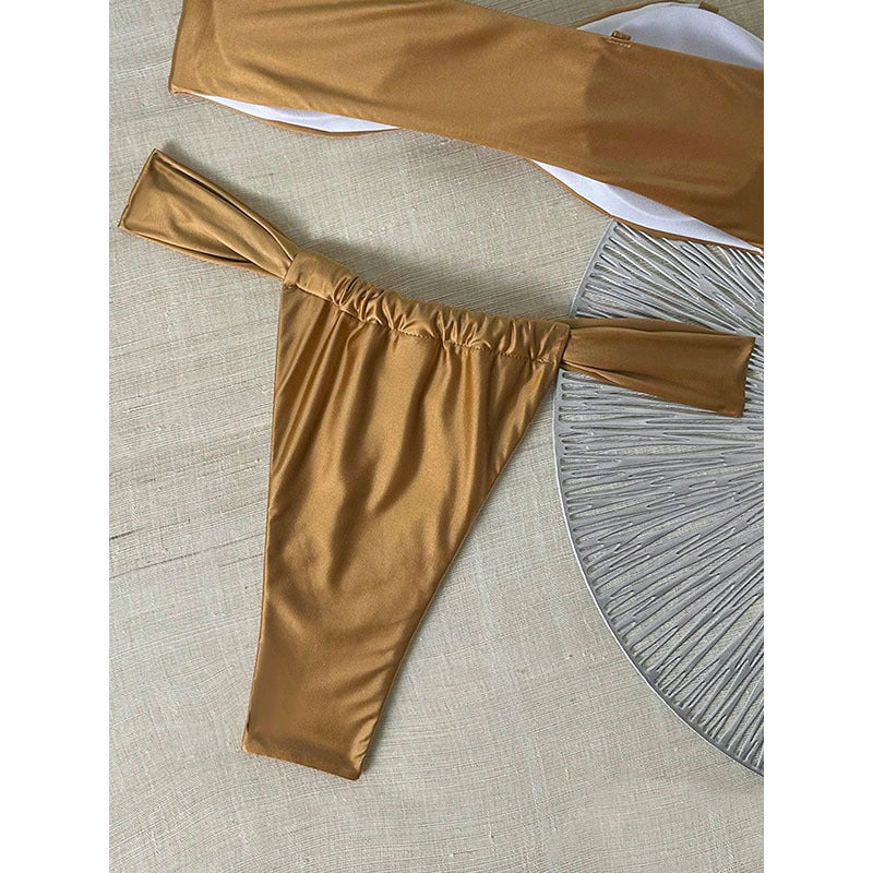 Damen Bandeau-Bikini-Set mit modischem Knoten und eleganter Schnürung Drune