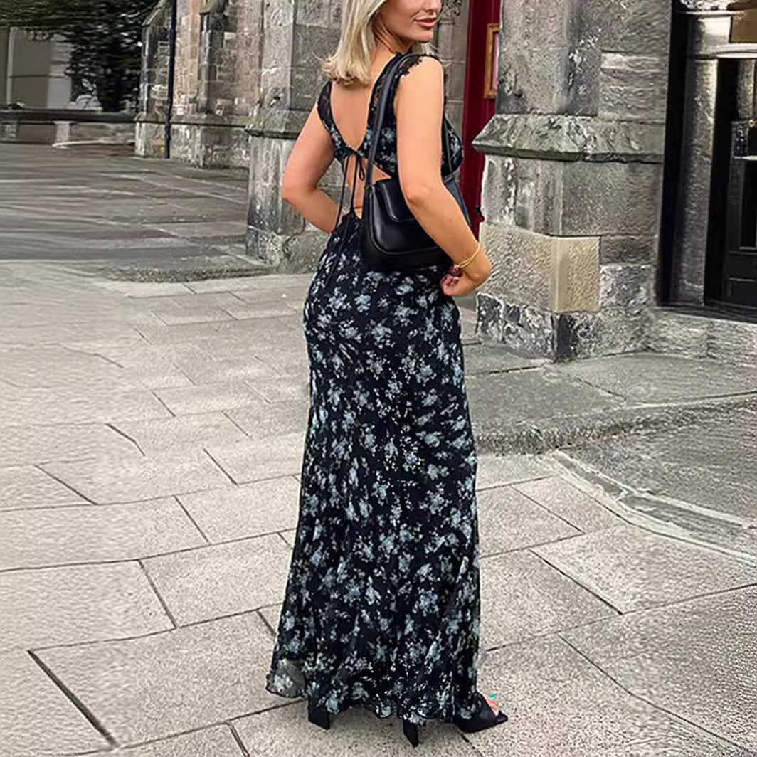 Damen Maxikleid mit floralen Spitzenakzenten Drune