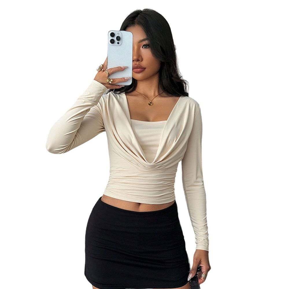 Damen figurbetontes Langarmshirt mit Wickeldesign und schickem V-Ausschnitt Drune