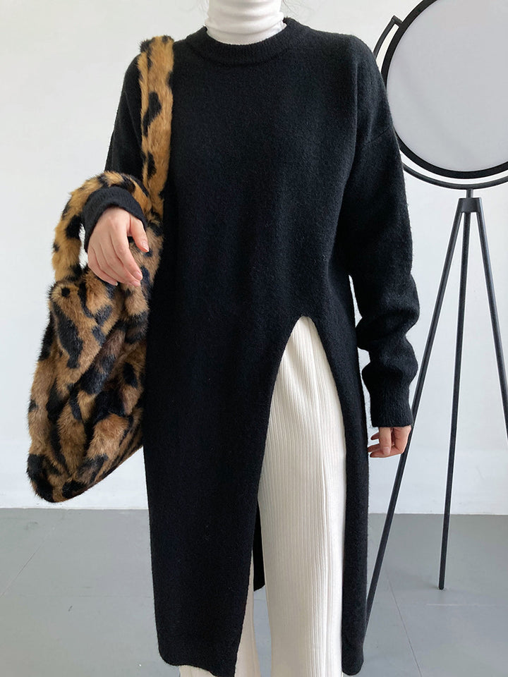 Damen Strickpullover mit langen Ärmeln und elegantem Rundhalsausschnitt Drune