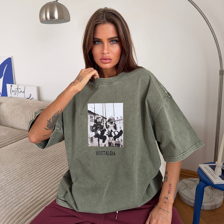Damen Oversized T-Shirt mit nostalgischem Grafikdesign Drune